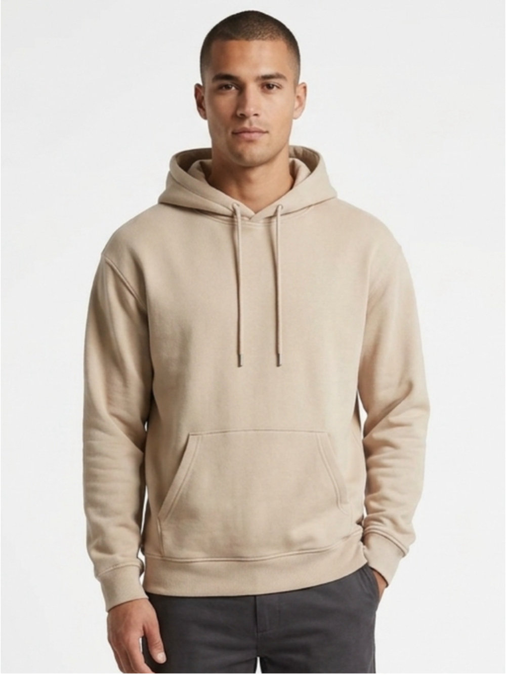 H&M Loose Fit Beige Hoodie Large Loungewear Streetwear Minimalist Basic 987